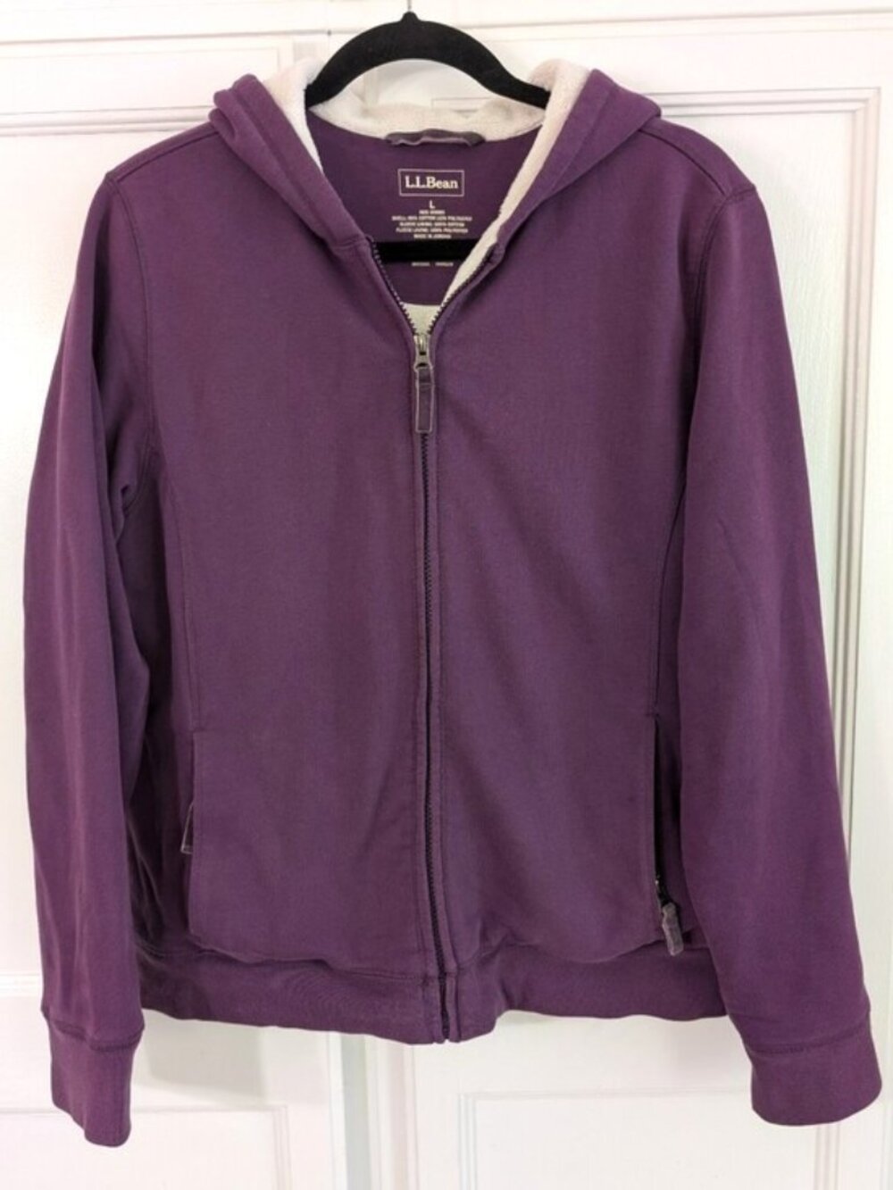 L.L. Bean Purple Full-Zip Hooded Plush Sherpa Lined Jacket L